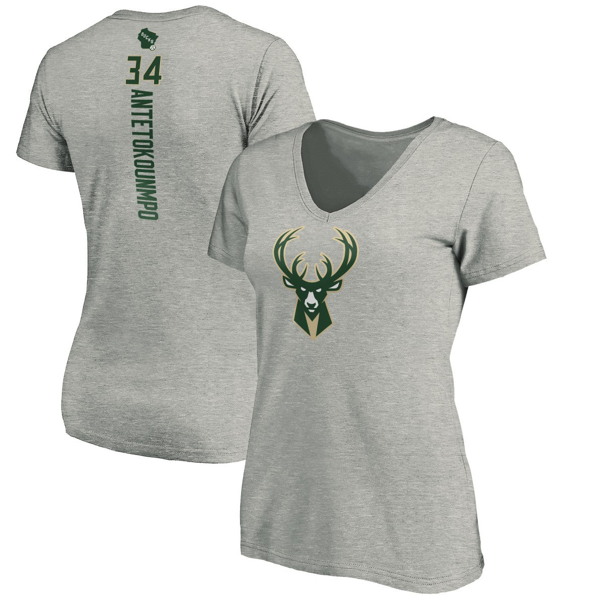 Giannis Antetokounmpo Milwaukee Bucks Women's Playmaker Name & Number V-Neck T-Shirt - Heathered Gray cheap