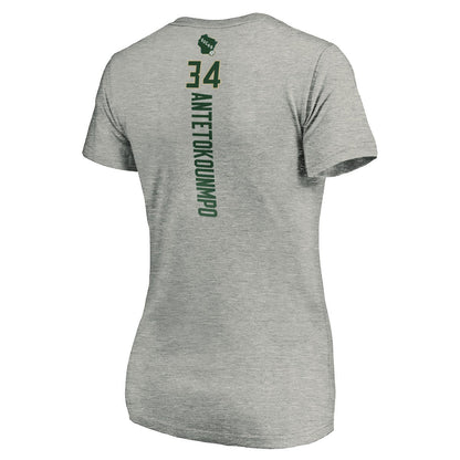 Giannis Antetokounmpo Milwaukee Bucks Women's Playmaker Name & Number V-Neck T-Shirt - Heathered Gray cheap