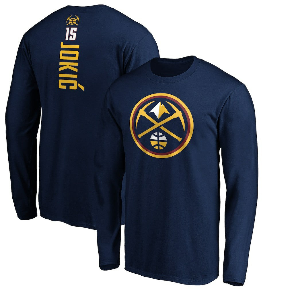 Nikola Jokic Denver Nuggets Playmaker Name & Number Long Sleeve T-Shirt sale - Navy on sale