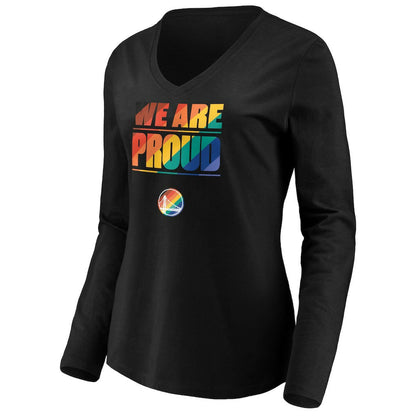 Golden State Warriors Women's We Are Proud Long Sleeve V-Neck T-Shirt sale - Black for sale