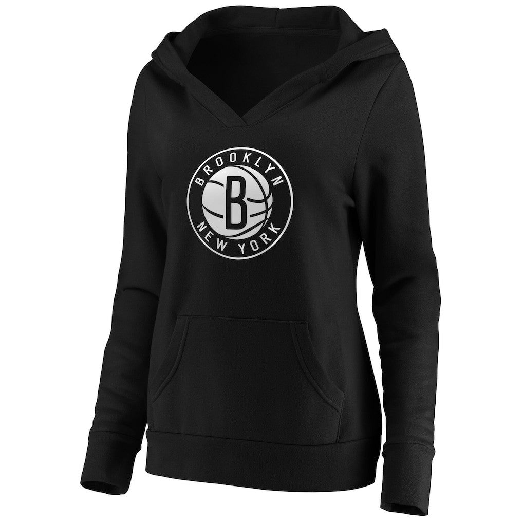 Brooklyn Nets Women's Primary Logo V-Neck Pullover Hoodie - Black | Fanatics sale