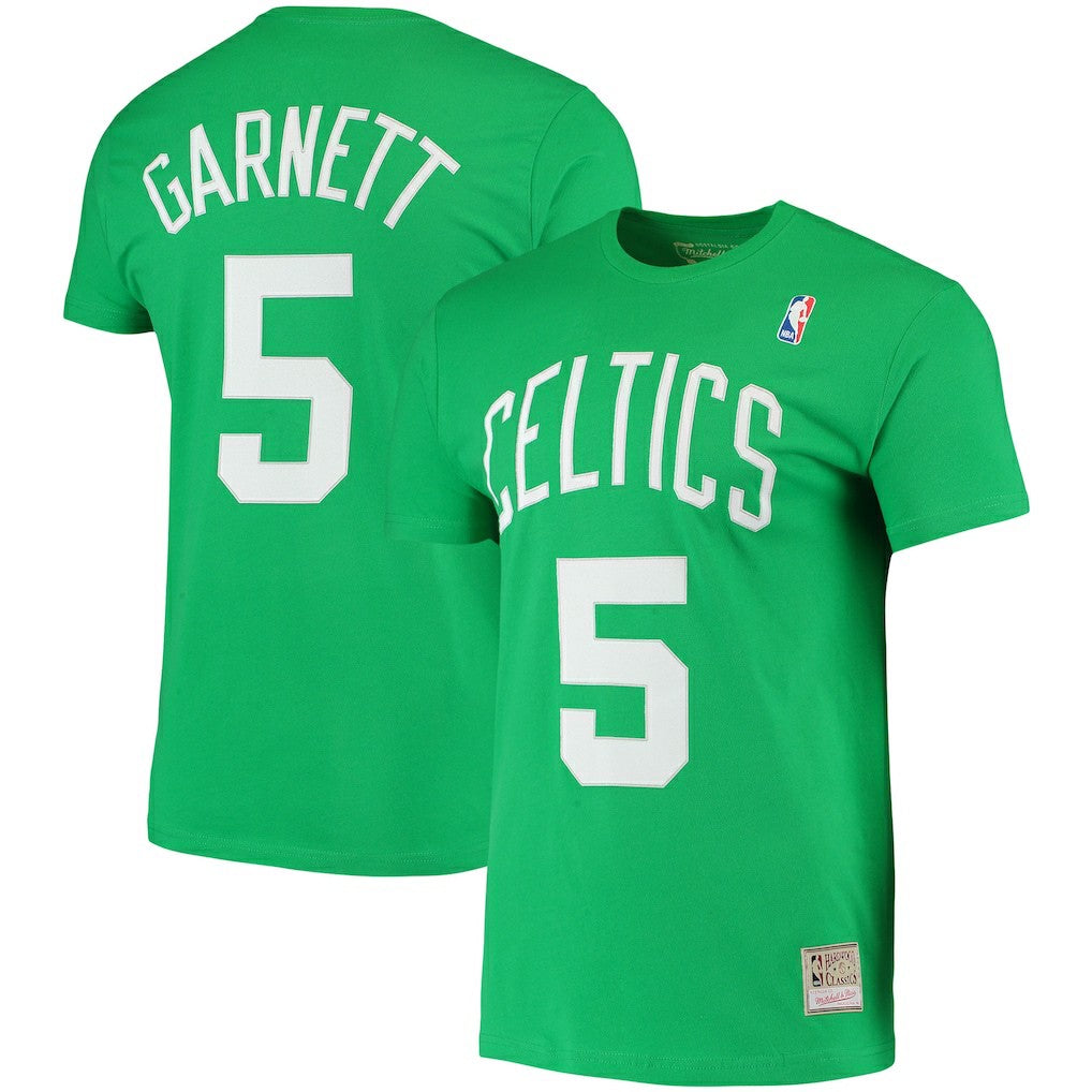 Kevin Garnett Boston Celtics Hardwood Classics Stitch Name & Number T-Shirt - Kelly Green | Mitchell & Ness for sale