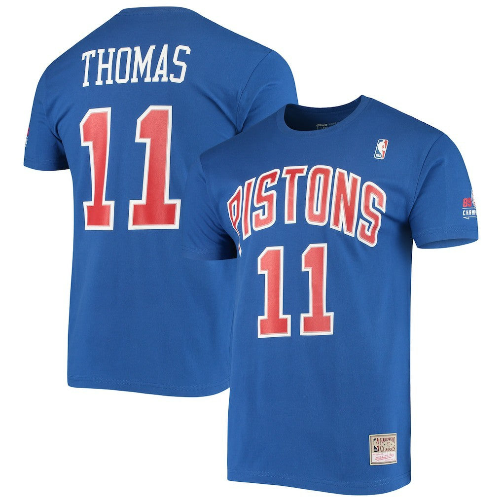 Isiah Thomas Detroit Pistons Hardwood Classics Stitch Name & Number T-Shirt sale - Blue | Mitchell & Ness discount