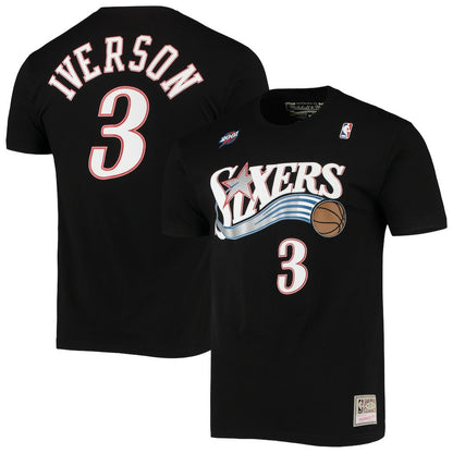 Allen Iverson Philadelphia 76ers Hardwood Classics Stitch Name & Number T-Shirt sale - Black | Mitchell & Ness sale
