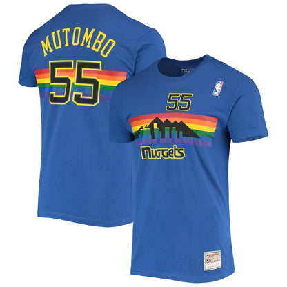Dikembe Mutombo Denver Nuggets Hardwood Classics Stitch Name & Number T-Shirt sale - Royal | Mitchell & Ness cheap