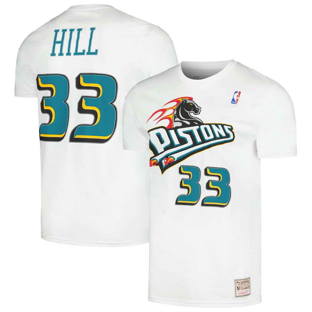 Grant Hill Detroit Pistons Hardwood Classics Stitch Name & Number T-Shirt sale - White | Mitchell & Ness shop