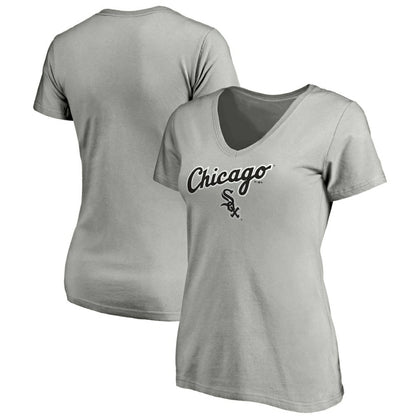 Chicago White Sox Women's Team Logo Lockup V-Neck T-Shirt - Heathered Gray