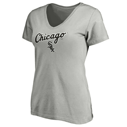 Chicago White Sox Women's Team Logo Lockup V-Neck T-Shirt - Heathered Gray