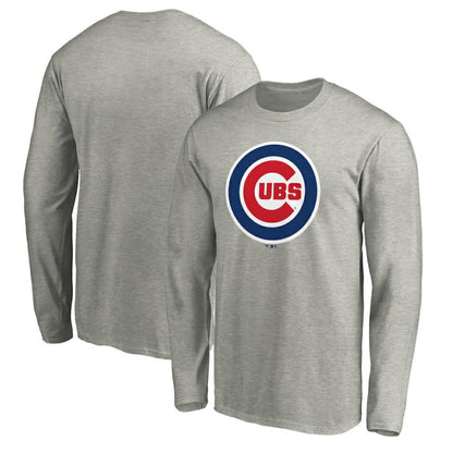 Chicago Cubs Official Team Logo Long Sleeve T-Shirt - Heather Gray
