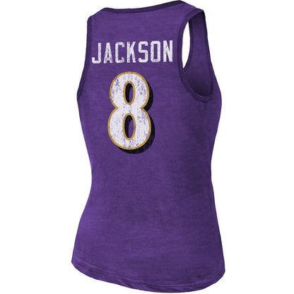 Lamar Jackson Baltimore Ravens Majestic Threads Women's Name & Number Tri-Blend Tank Top - Heathered Purple cheap