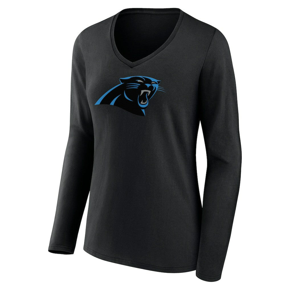 Carolina Panthers Women's Primary Team Logo Long Sleeve V-Neck T-Shirt - Black discount
