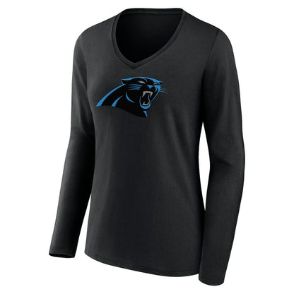 Carolina Panthers Women's Primary Team Logo Long Sleeve V-Neck T-Shirt - Black discount