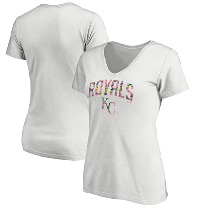 Kansas City Royals Women's Floral Arched Logo V-Neck T-Shirt - White
