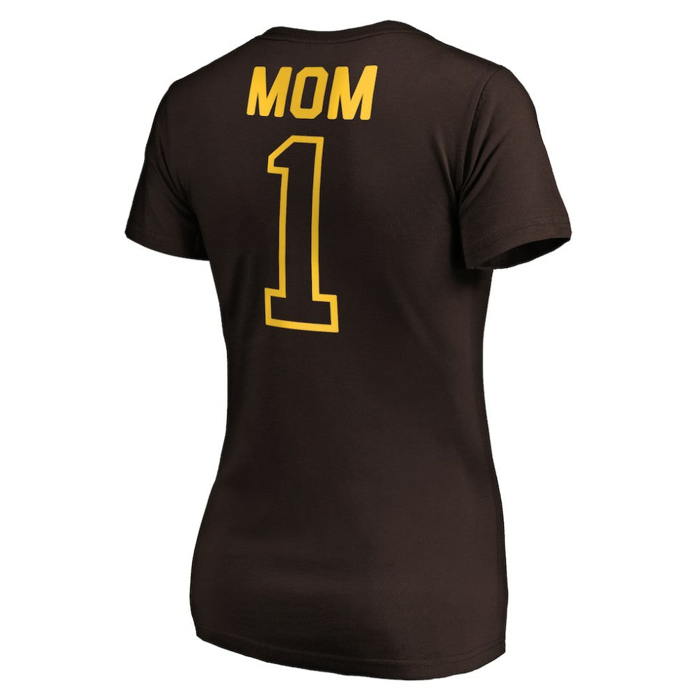 San Diego Padres Women's #1 Mom Logo V-Neck T-Shirt - Brown