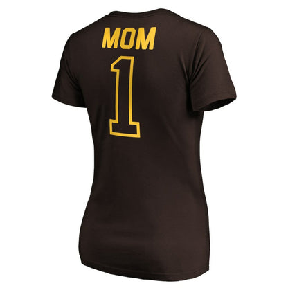 San Diego Padres Women's #1 Mom Logo V-Neck T-Shirt - Brown