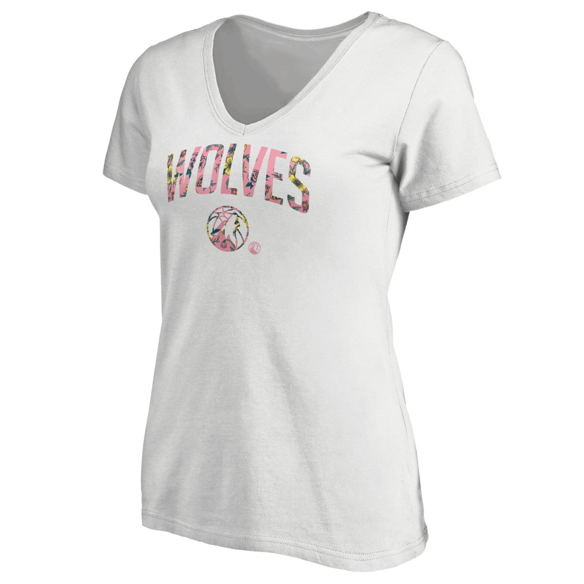 Minnesota Timberwolves Women's Floral Arch V-Neck T-Shirt - White on sale