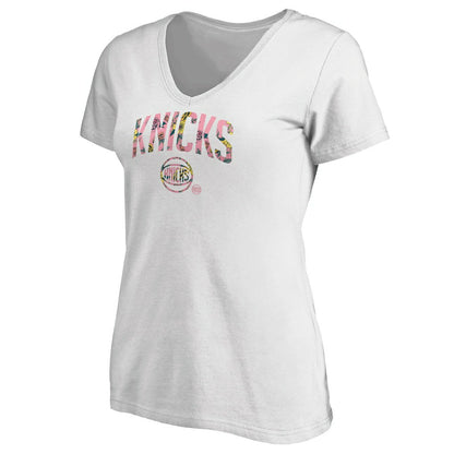 New York Knicks Women's Floral Arch V-Neck T-Shirt - White on sale
