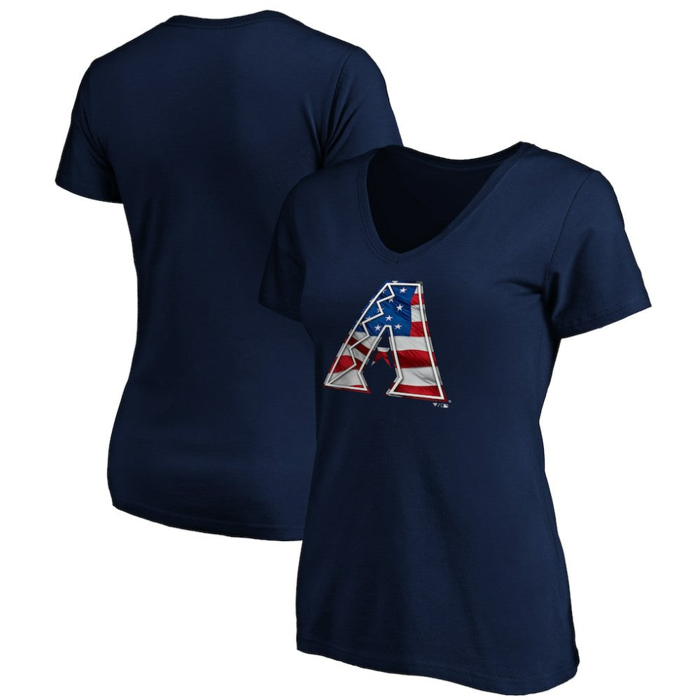 Arizona Diamondbacks Logo Women's Banner Wave V-Neck T-Shirt - Navy