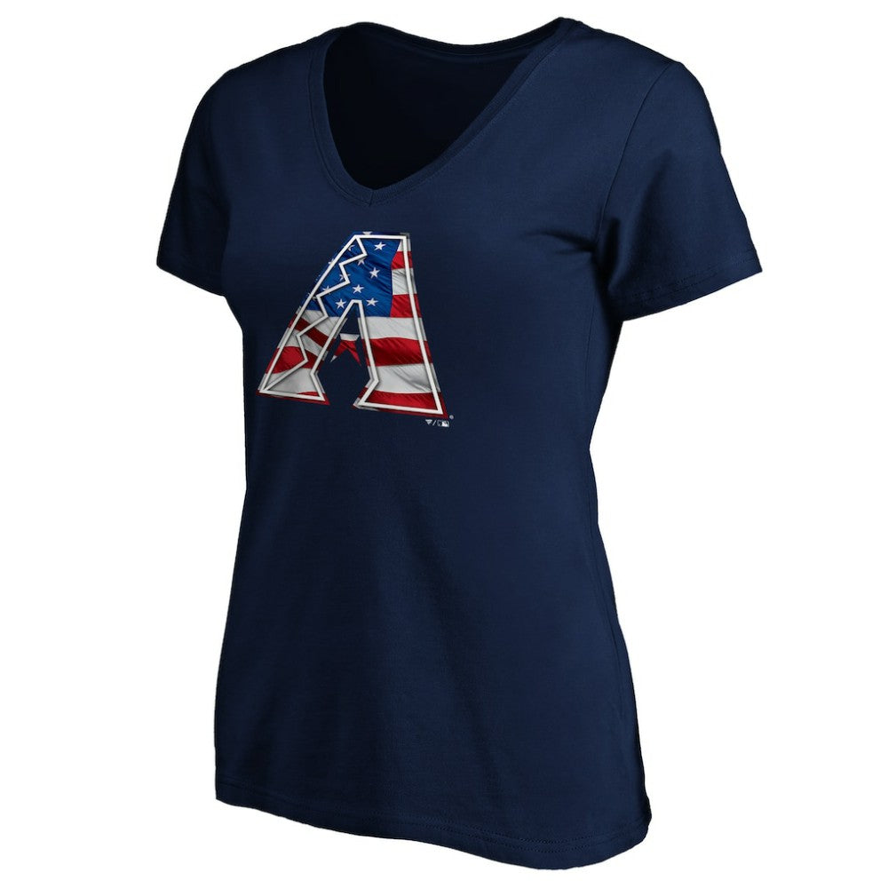 Arizona Diamondbacks Logo Women's Banner Wave V-Neck T-Shirt - Navy