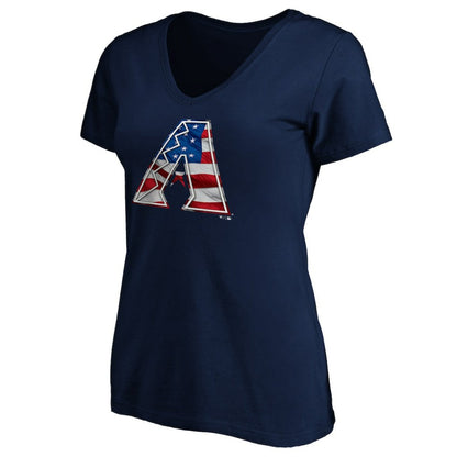 Arizona Diamondbacks Logo Women's Banner Wave V-Neck T-Shirt - Navy