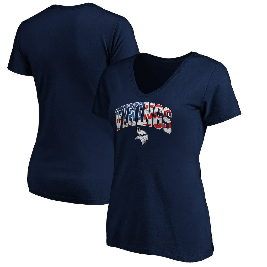 Minnesota Vikings Logo Women's Banner Wave V-Neck T-Shirt - Navy discount
