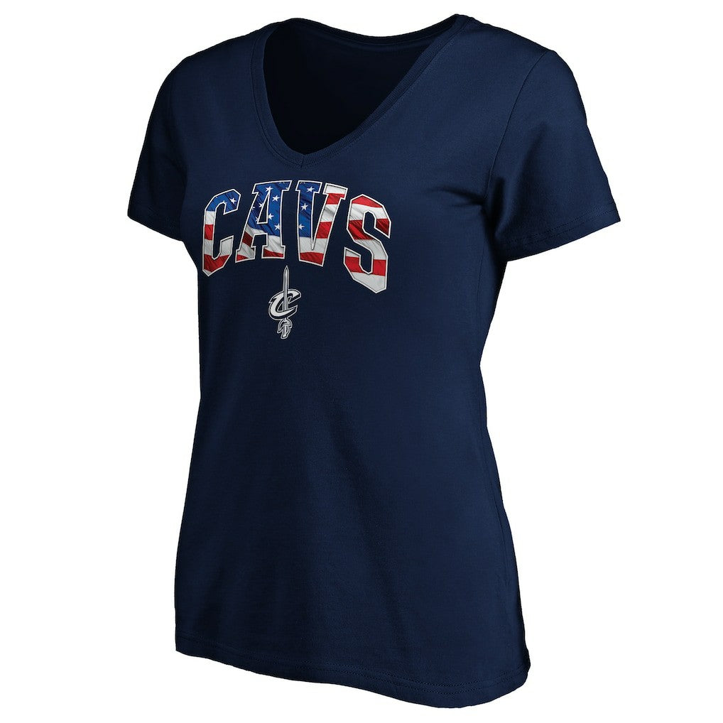 Cleveland Cavaliers Women's Banner Wave V-Neck T-Shirt sale - Navy shop