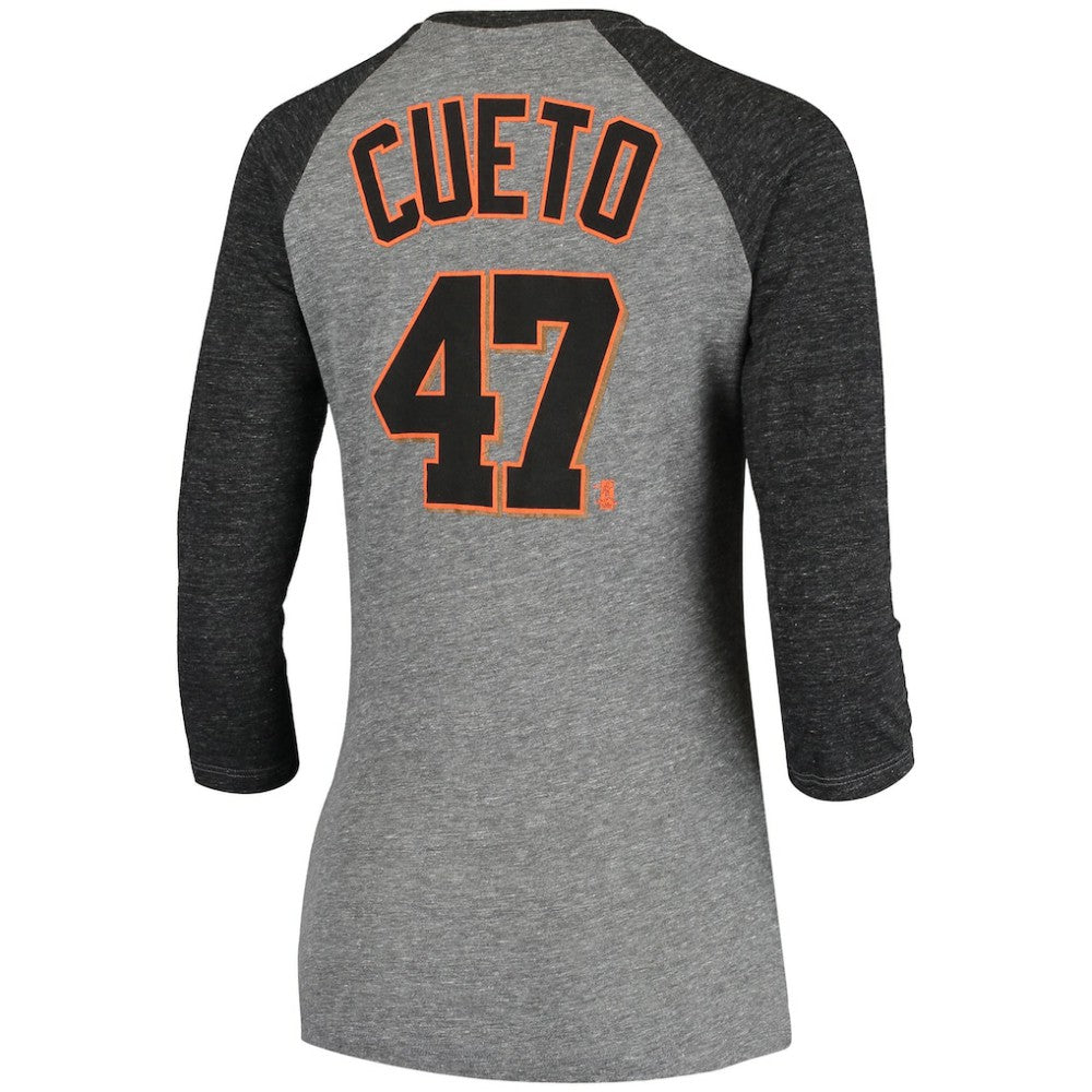 Johnny Cueto San Francisco Giants 5th & Ocean by Women's Script Name & Number Raglan Tri-Blend 3/4-Sleeve T-Shirt - Gray | New Era