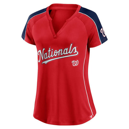 Washington Nationals Women's Lineup League Diva Raglan Notch Neck T-Shirt - Red