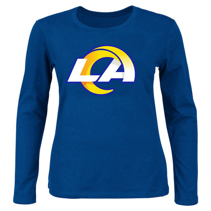 Los Angeles Rams Women's Plus Size Primary Logo Long Sleeve Scoop Neck T-Shirt - Royal outlet