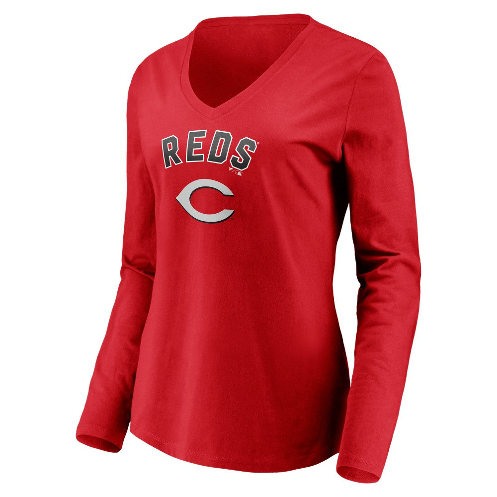 Cincinnati Reds Women's Personalized Winning Streak Name & Number Long Sleeve V-Neck T-Shirt - Red