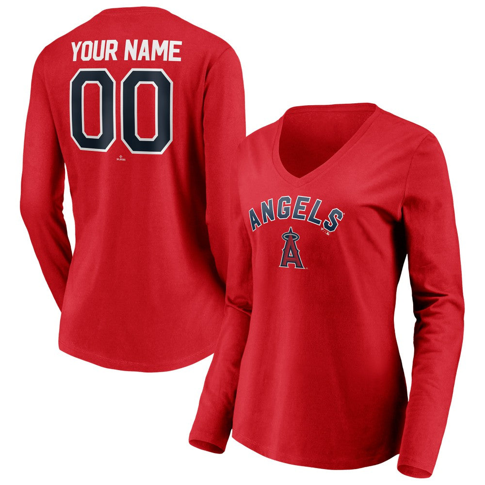 Los Angeles Angels Women's Personalized Winning Streak Name & Number Long Sleeve V-Neck T-Shirt - Red