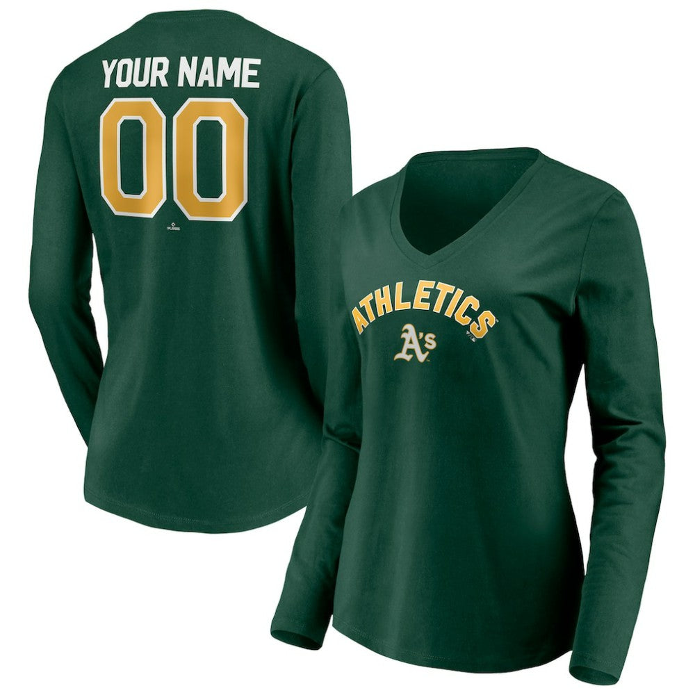Athletics Women's Personalized Winning Streak Name & Number Long Sleeve V-Neck T-Shirt - Green