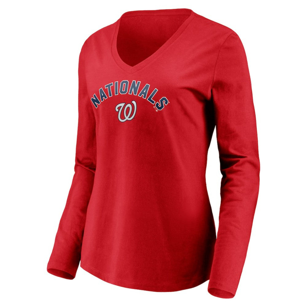 Washington Nationals Women's Personalized Winning Streak Name & Number Long Sleeve V-Neck T-Shirt - Red