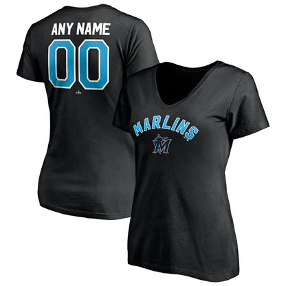Miami Marlins Women's Personalized Winning Streak Name & Number V-Neck T-Shirt - Black