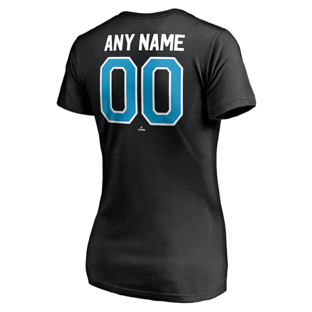 Miami Marlins Women's Personalized Winning Streak Name & Number V-Neck T-Shirt - Black
