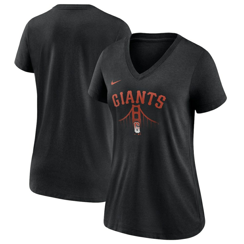 San Francisco Giants Women's City Connect Tri-Blend V-Neck T-Shirt - Black | Nike
