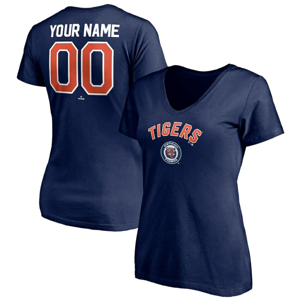 Detroit Tigers Women's Cooperstown Winning Streak Personalized Name & Number V-Neck T-Shirt - Navy
