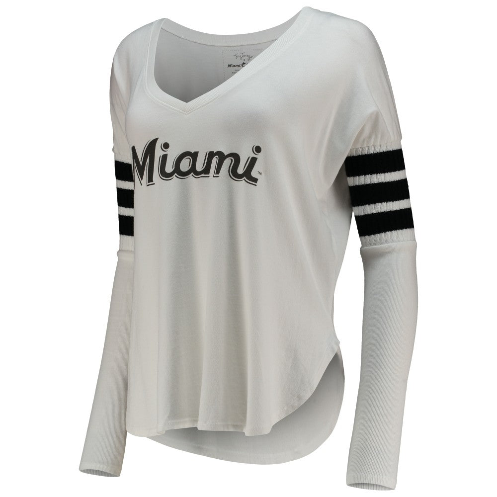 Miami Marlins Tiny Turnip Women's Jalynne Jersey Tri-Blend Long Sleeve V-Neck T-Shirt - White