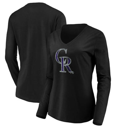 Colorado Rockies Women's Core Distressed Team Long Sleeve T-Shirt - Black