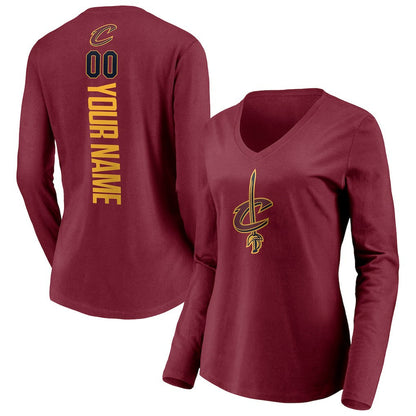 Cleveland Cavaliers Women's Playmaker Personalized Name & Number Long Sleeve V-Neck T-Shirt sale - Wine online
