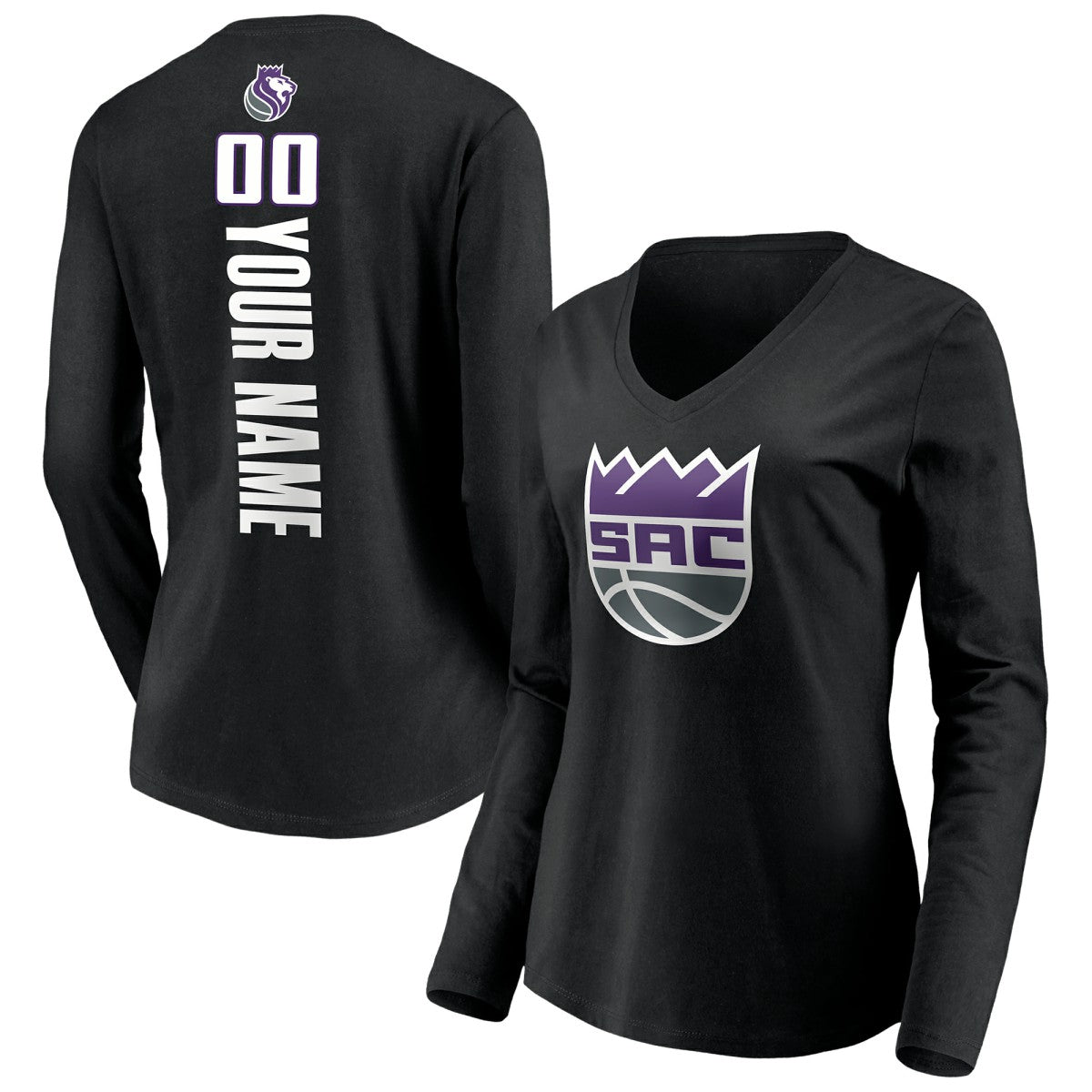 Sacramento Kings Women's Playmaker Personalized Name & Number Long Sleeve V-Neck T-Shirt - Black discount