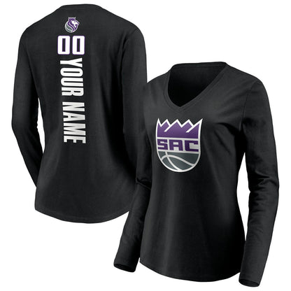 Sacramento Kings Women's Playmaker Personalized Name & Number Long Sleeve V-Neck T-Shirt - Black discount