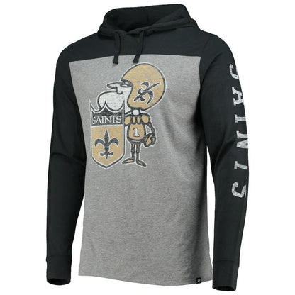 New Orleans Saints '47 Franklin Wooster Throwback Long Sleeve Hoodie T-Shirt - Heathered Gray discount
