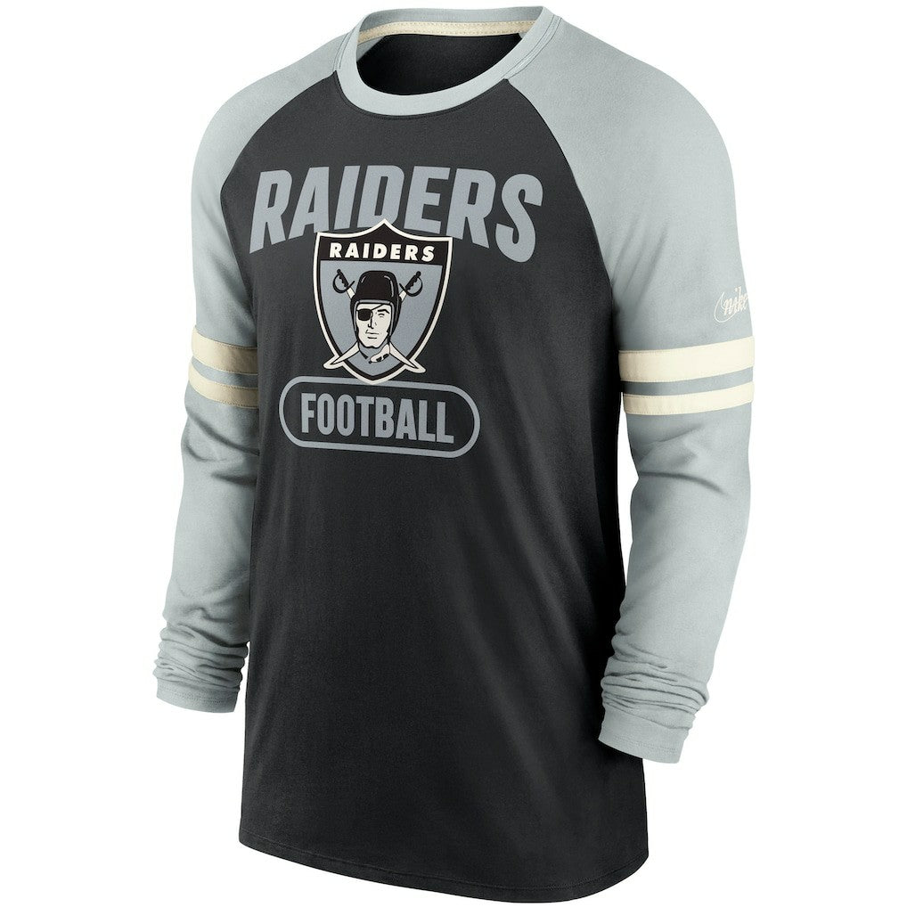 Las Vegas Raiders Throwback Raglan Long Sleeve T-Shirt - Black/Silver | Nike discount