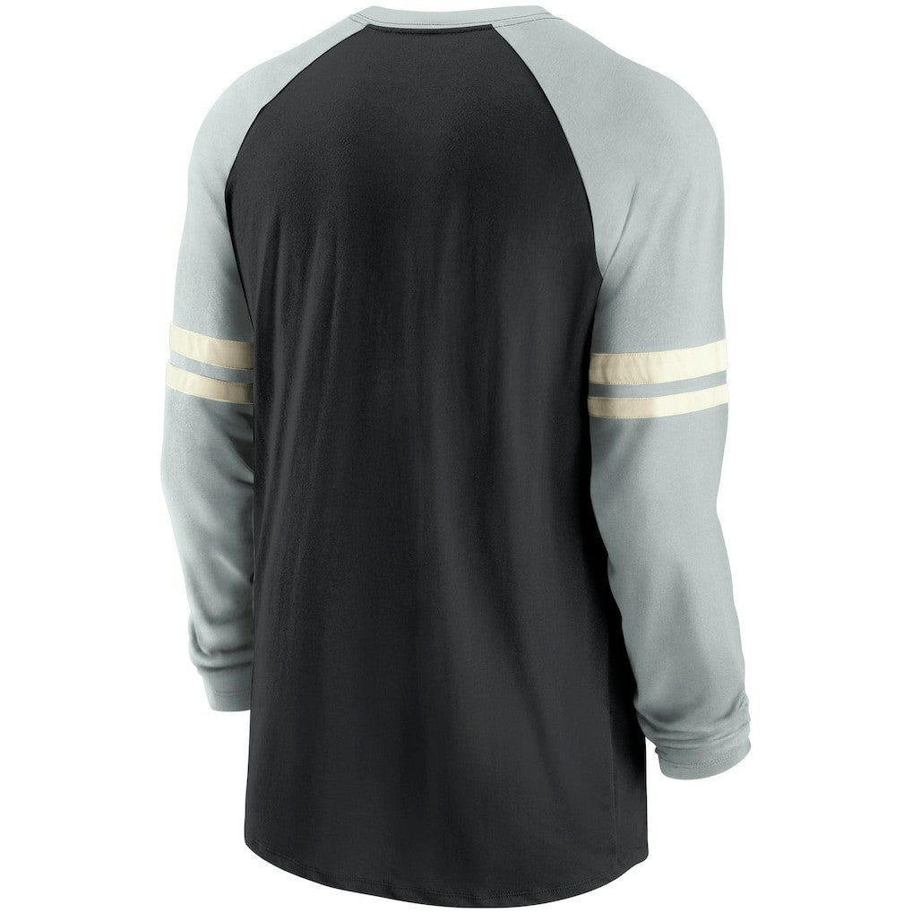 Las Vegas Raiders Throwback Raglan Long Sleeve T-Shirt - Black/Silver | Nike discount
