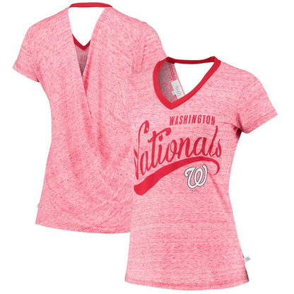 Washington Nationals Touch Women's Hail Mary V-Neck Back Wrap T-Shirt - Red