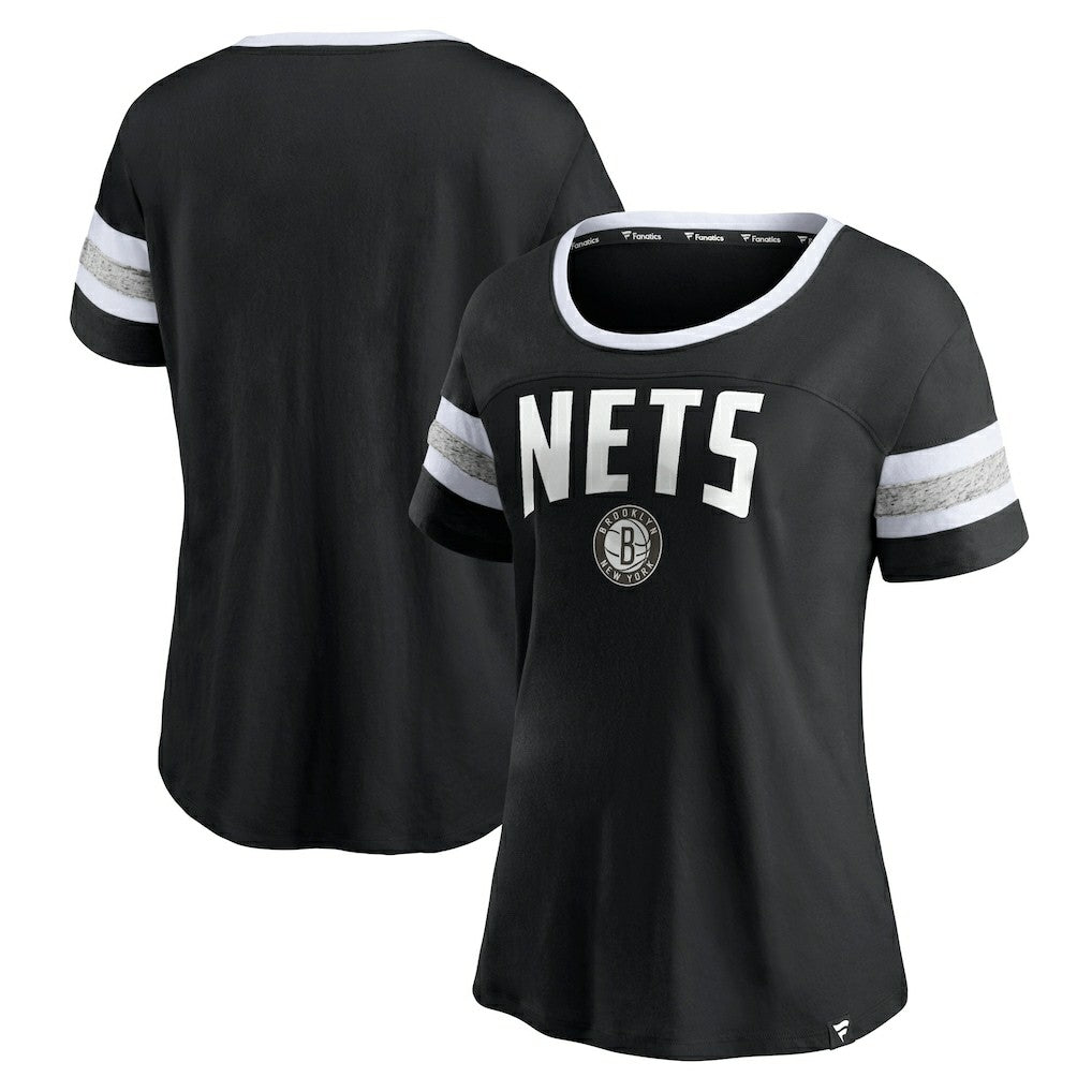 Brooklyn Nets Women's Block Party Striped Sleeve T-Shirt - Black/Heathered Gray | Fanatics on sale