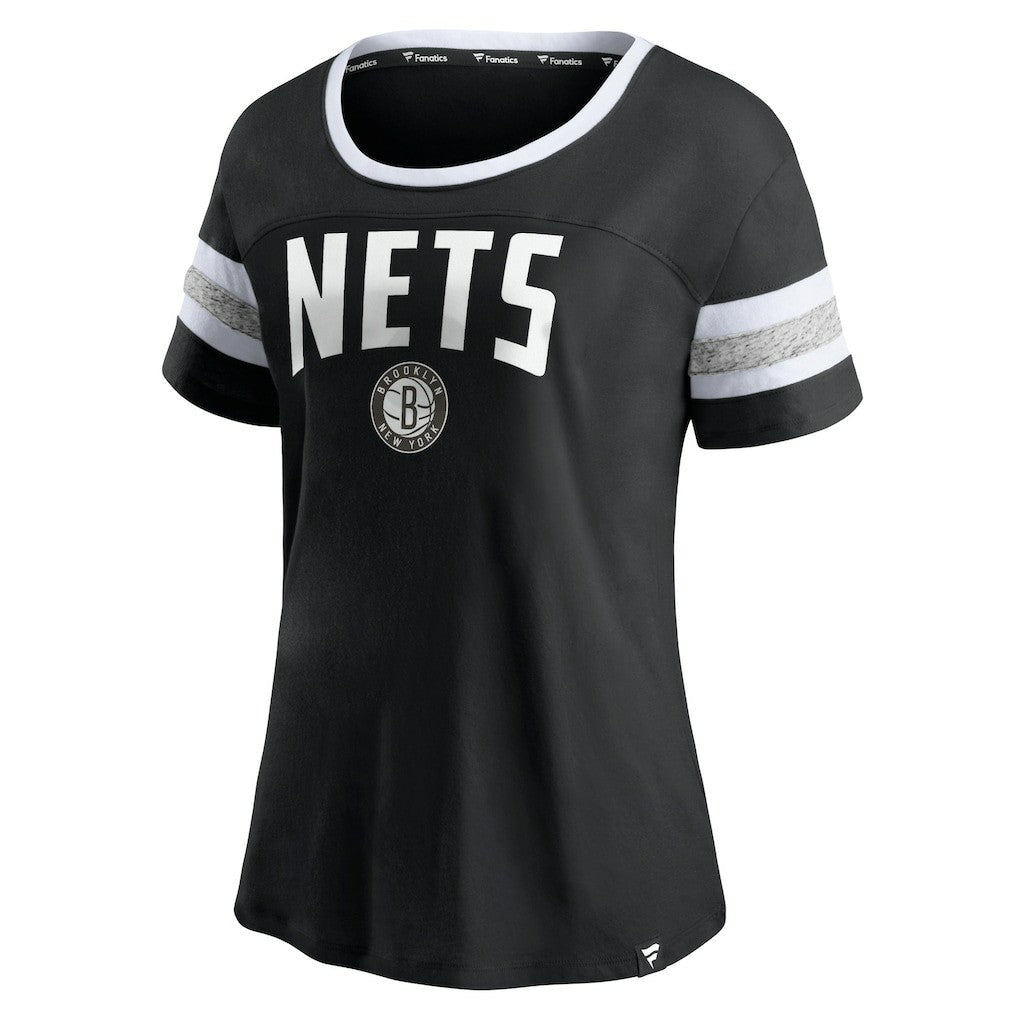Brooklyn Nets Women's Block Party Striped Sleeve T-Shirt - Black/Heathered Gray | Fanatics on sale