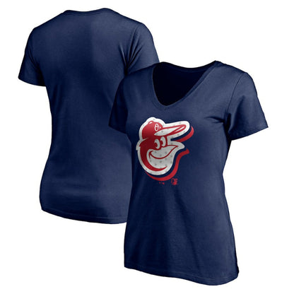 Baltimore Orioles Women's Red White and Team V-Neck T-Shirt - Navy