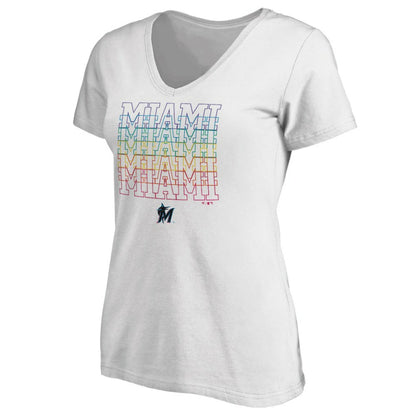 Miami Marlins Women's City Pride V-Neck T-Shirt - White